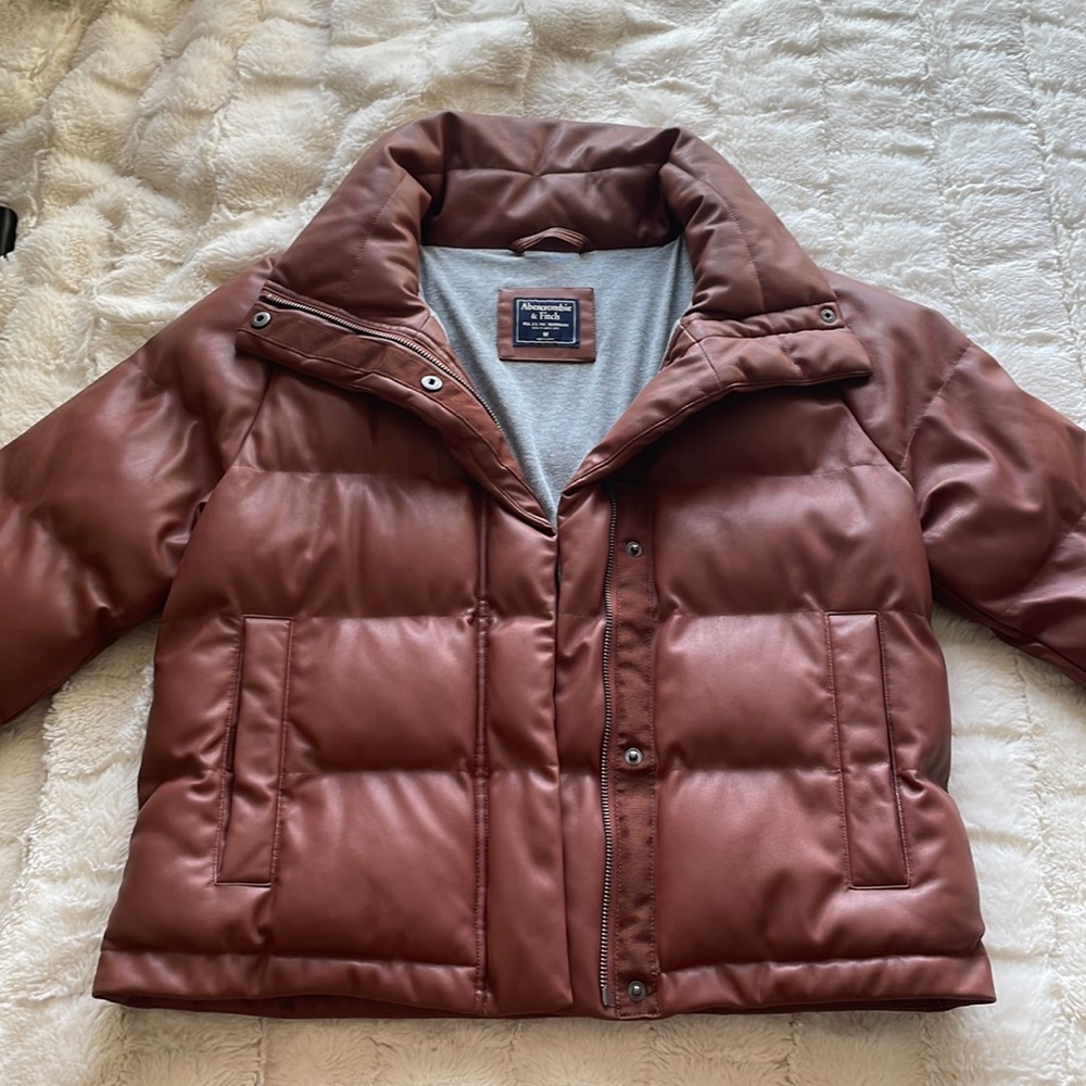 Abercrombie and Fitch faux brown leather puffer jacket